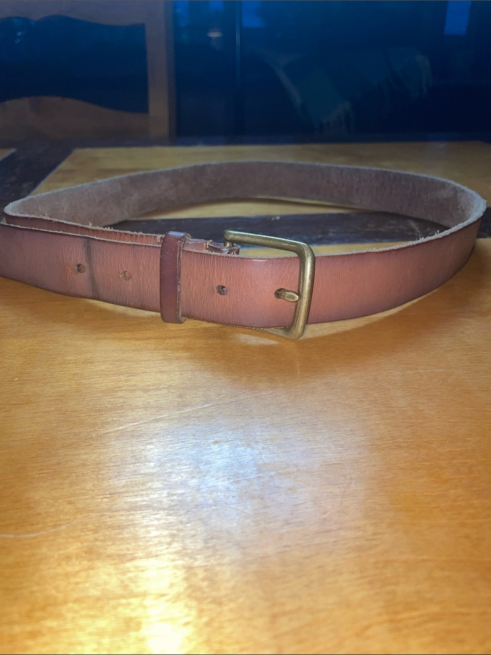 Men's Brown Leather Belt with Brass Buckle by